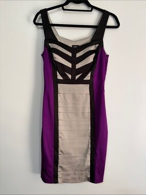 Jax Purple and Cream Panel Sheath Dress with Black Trim